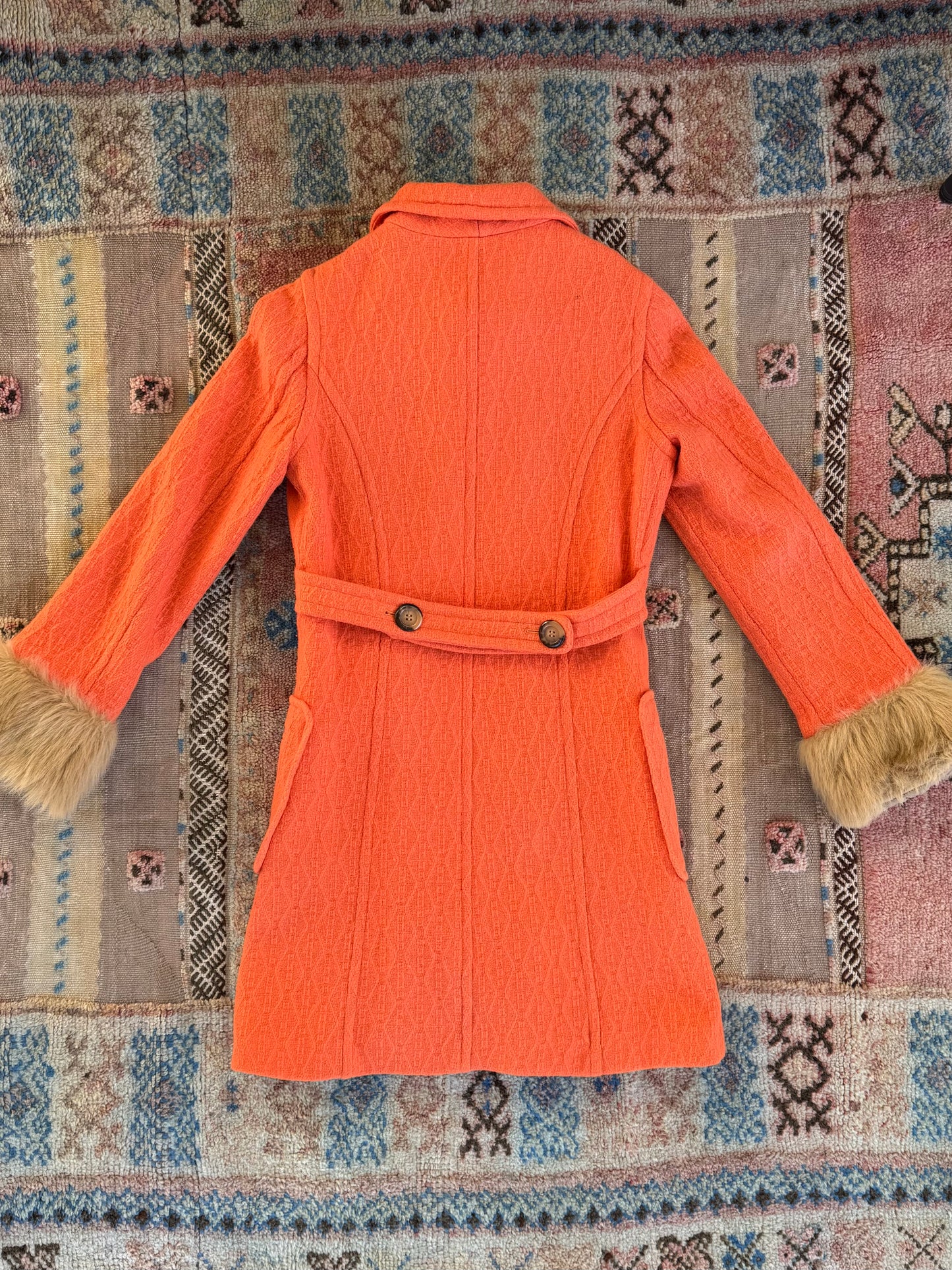 Orange Trench with Fur Trim