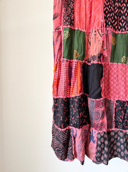 Dark Pink Patchwork Skirt
