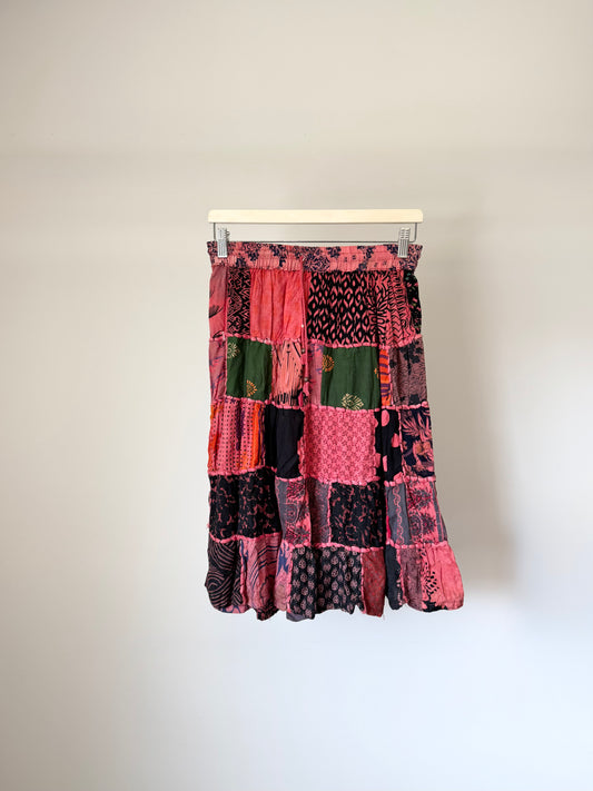 Dark Pink Patchwork Skirt