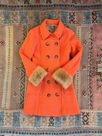 Orange Trench with Fur Trim