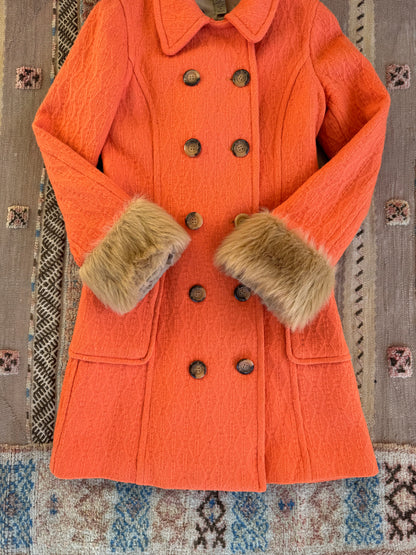 Orange Trench with Fur Trim