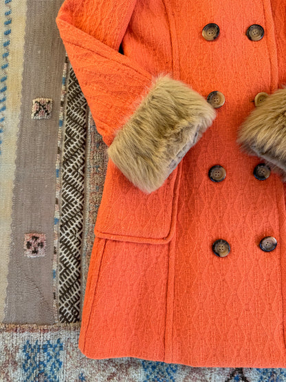 Orange Trench with Fur Trim