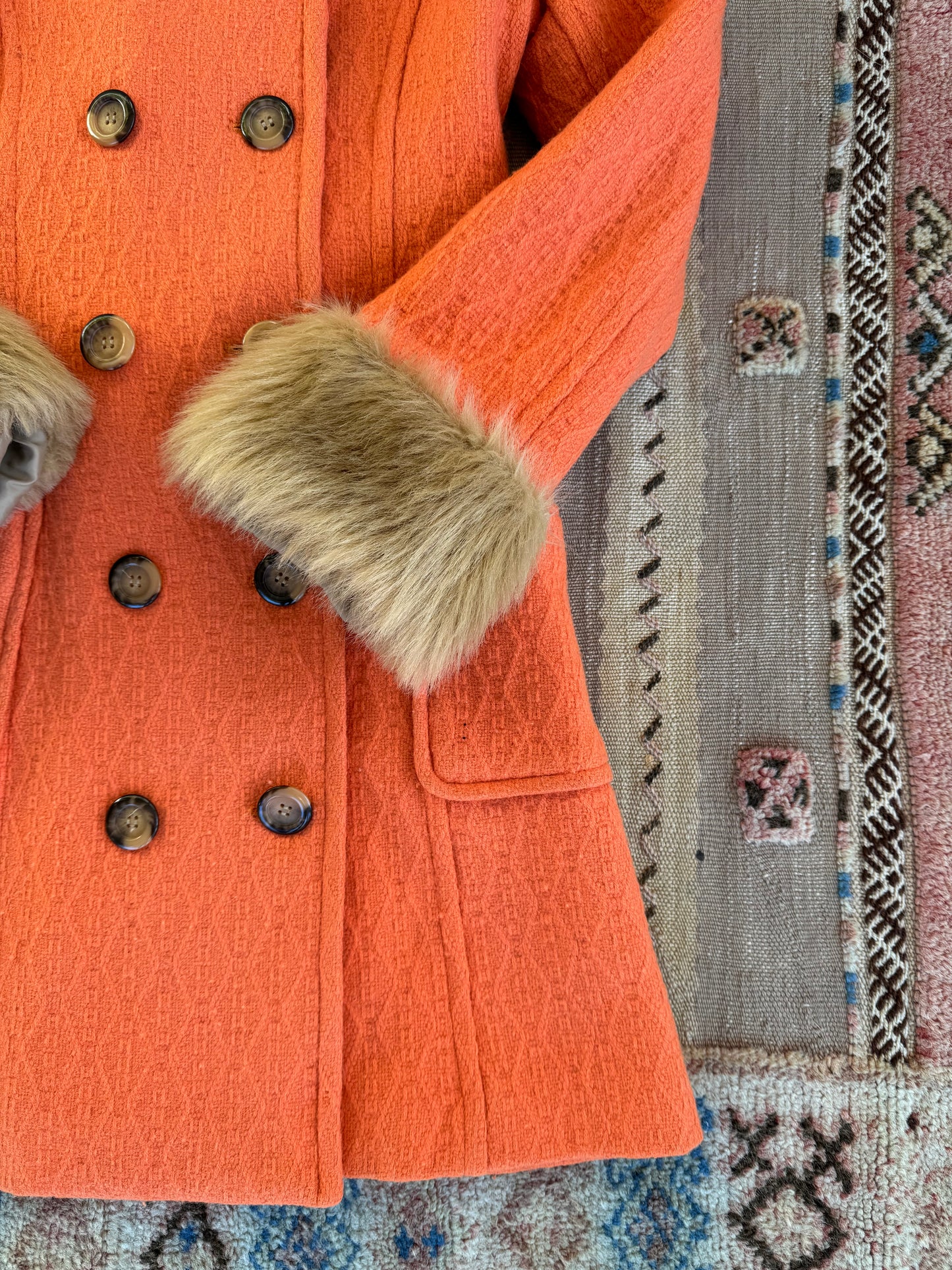 Orange Trench with Fur Trim