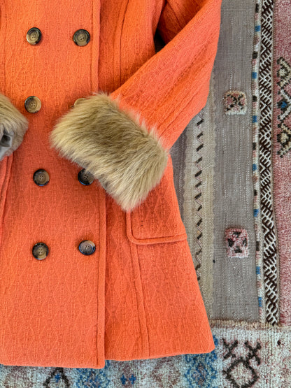 Orange Trench with Fur Trim