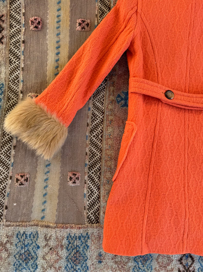 Orange Trench with Fur Trim