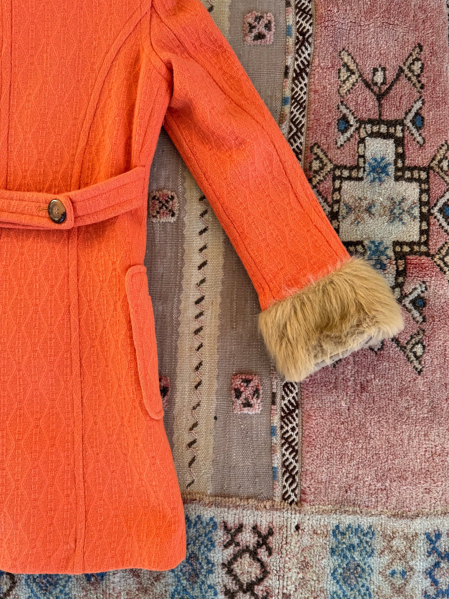 Orange Trench with Fur Trim